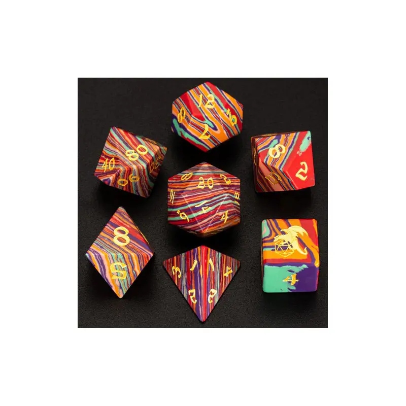 Rainbow Textured Stone Dice Set 7pc