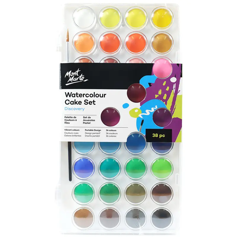 MONT MARTE Watercolour Paint Cake 36 Colour Set with Brush