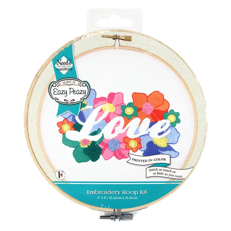 NEEDLE LICIOUS Printed Embroidery 15.2cm (6") Hoop Kit - Easy Peazy Flowers