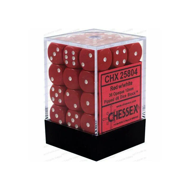 Opaque Red/White (12mm D6 Dice Set)