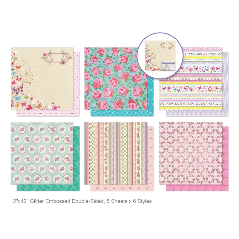 Cardstock: 12"x12" Glitter Embossed Dble-Sided - Butterfly & Floral