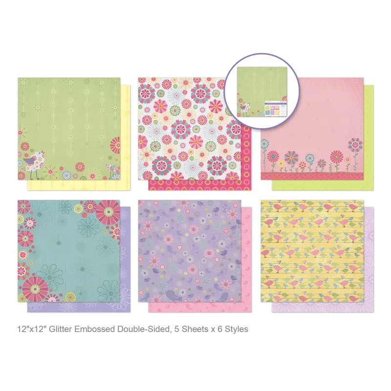 Cardstock: 12"x12" Glitter Embossed Dble-Sided - Spring Fling
