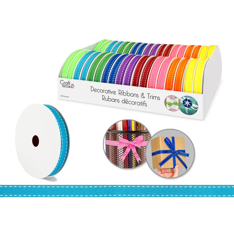 Craft Dcor Ribbons/Trims: Saddle-Stitch Grosgrain 3/8"x3yd Rolls Brights