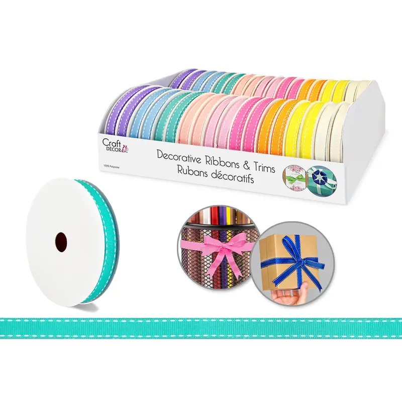 Craft Dcor Ribbons/Trims: Saddle-Stitch Grosgrain 3/8"x3yd Rolls Pastels