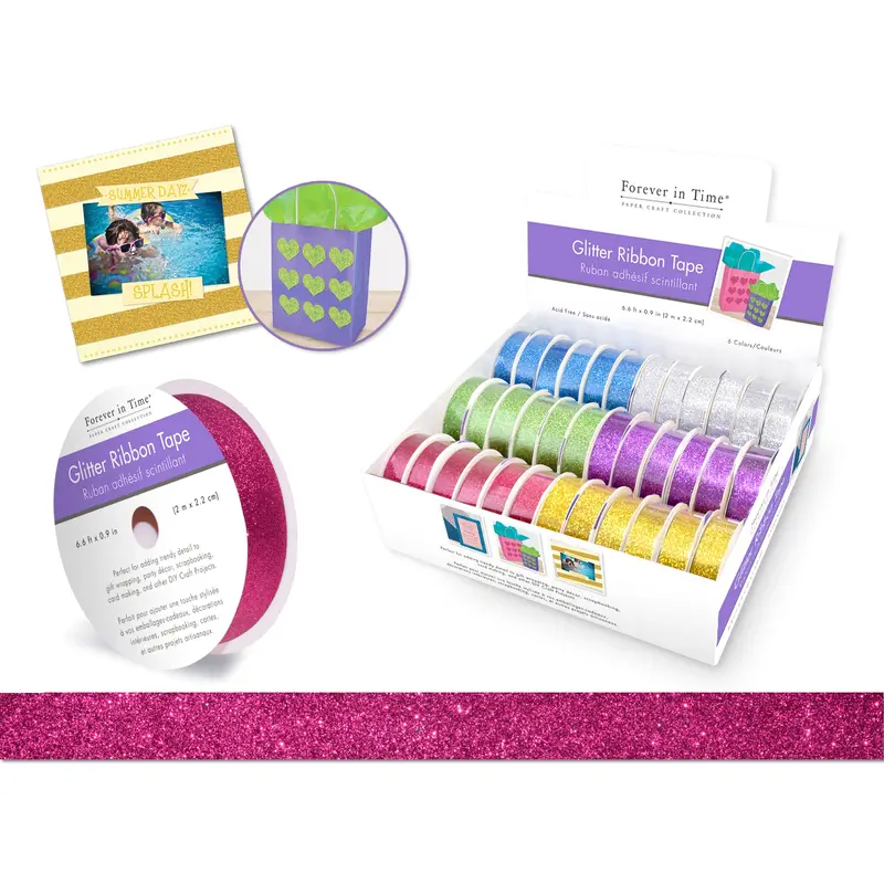 Decorative Craft Tape: 2.2cmx2m Glitter Ribbon Tape Glitter Glam