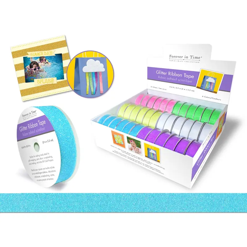 Decorative Craft Tape: 2.2cmx2m Glitter Ribbon Tape Pastel