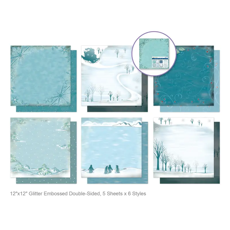 Holiday Cardstock: 12"x12" Glitter Embossed Dble-Sided Winter Wonderland
