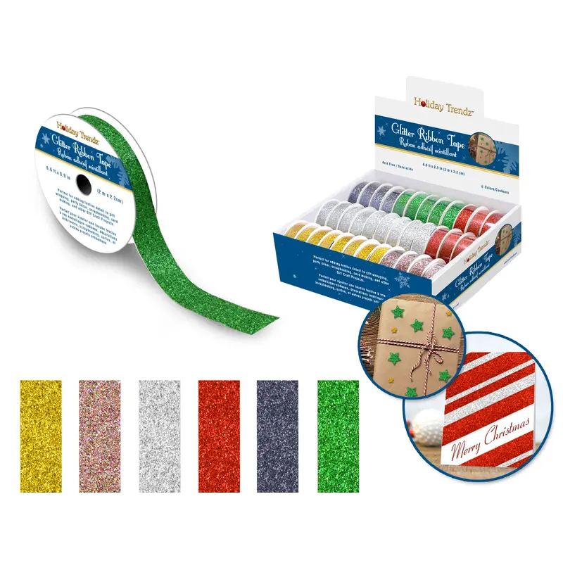 Holiday Craft Tape: 2.2cmx2m Glitter Ribbon Tape