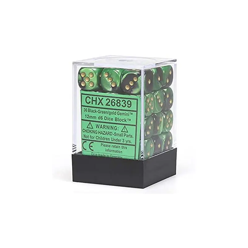 Gemini Black-Green/gold (12mm D6 Set)