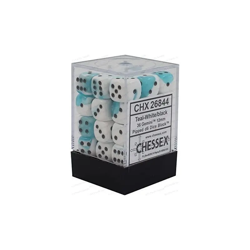 Gemini Teal-White/black (12mm D6 Dice Set)