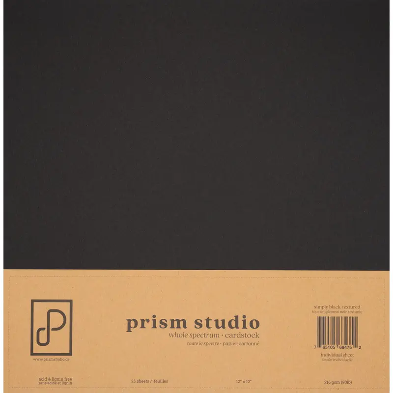 12X12 Whole Spectrum Textured Cardstock, 80lb - Simply Black (25 Sheets)