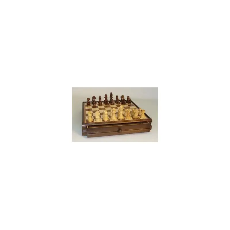 15" Wood Inlaid Chest and Chessmen