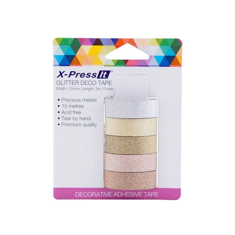 Glitter Deco Tape, 12mm x 3m - Precious Metals (5pk)