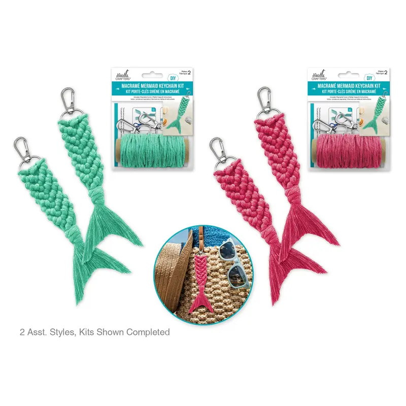 Needlecrafters: DIY Macram Mermaid Keychain Kit w/Clasps~ Makes 2