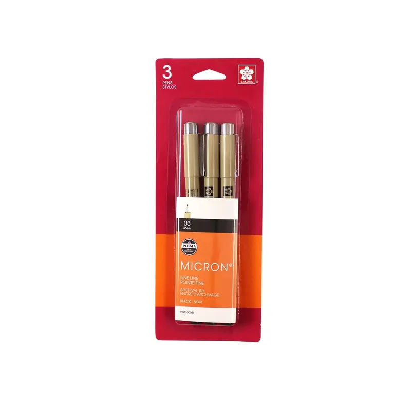 Pigma Micron Pen Set, 03 - Black (3pk)