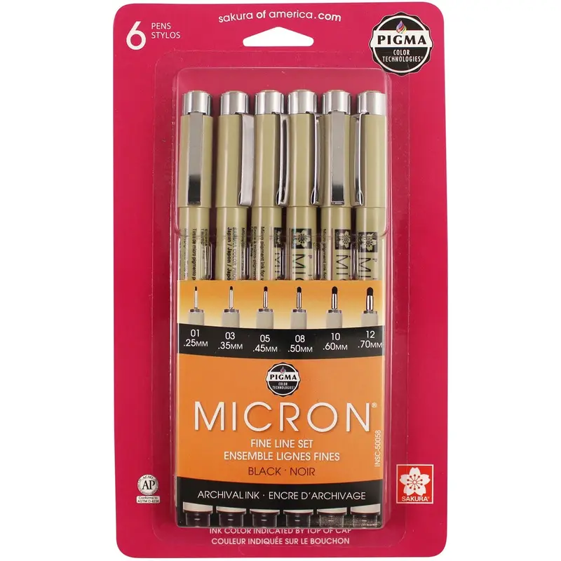 Pigma Micron Pen Set, Black (6 pk)