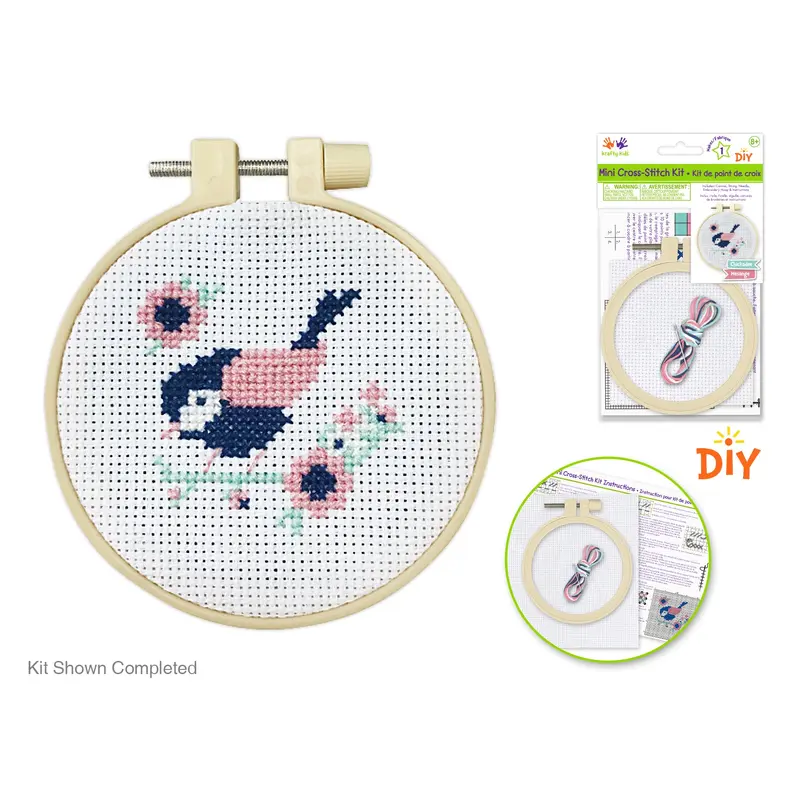 Krafty Kids Kit: DIY Mini Cross-Stitch Kit Pink Chickadee