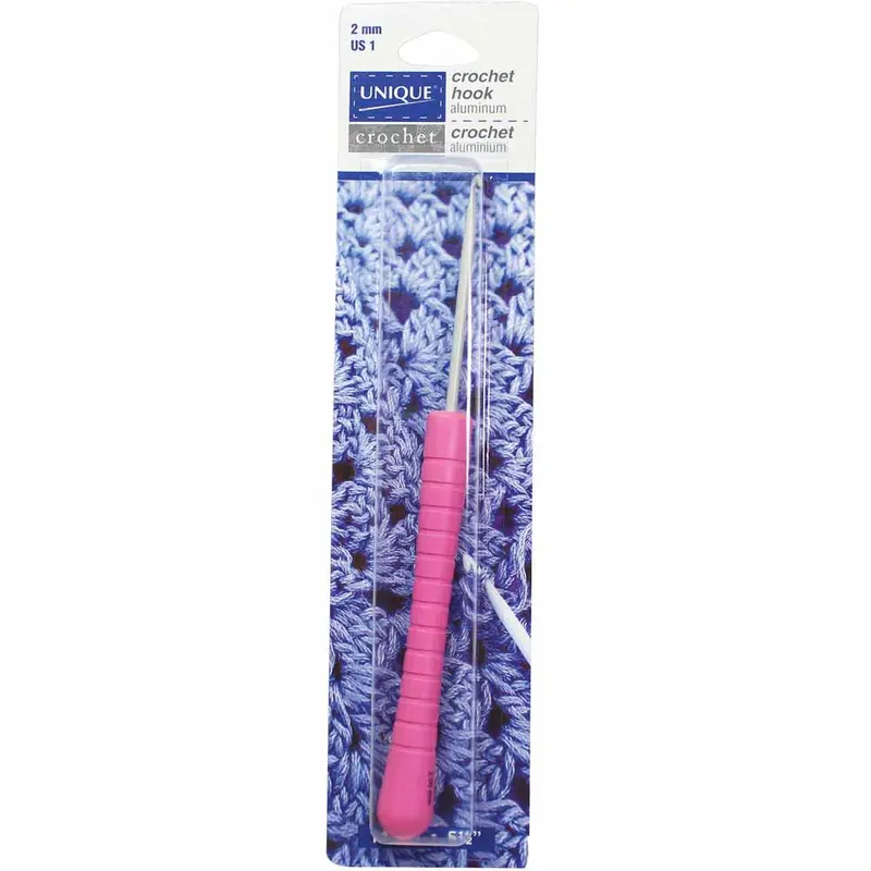 UNIQUE CROCHET Easy Grip Crochet Hooks 14cm (6) Aluminum - 2mm/US 1