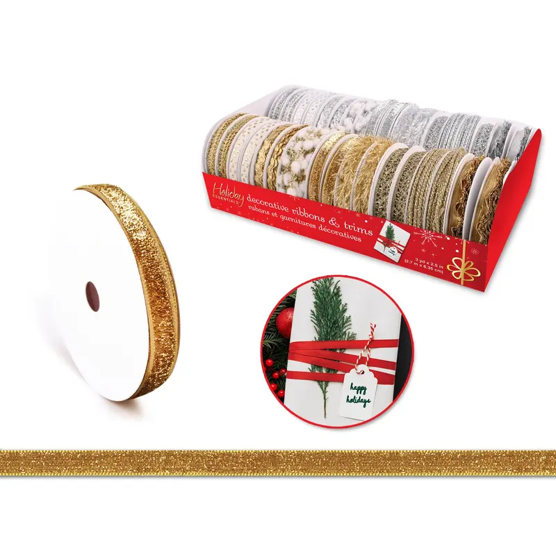 Holiday Essentials Ribbons & Trims: 3 YD x 2.7M Gold & Silver