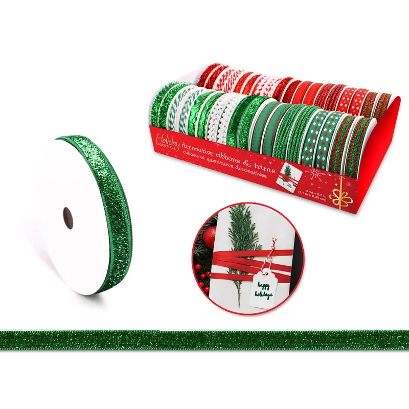 Holiday Essentials Ribbons & Trims: 3 YD x 2.7M Red & Green