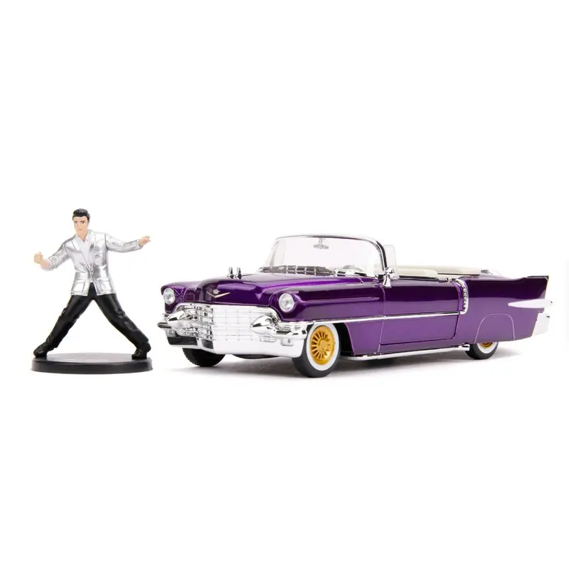 HOLLYWOOD RIDES ELVIS PRESLEY 1956 Purple CADILLAC FIG 1/18 DIE-CAST Vehicle