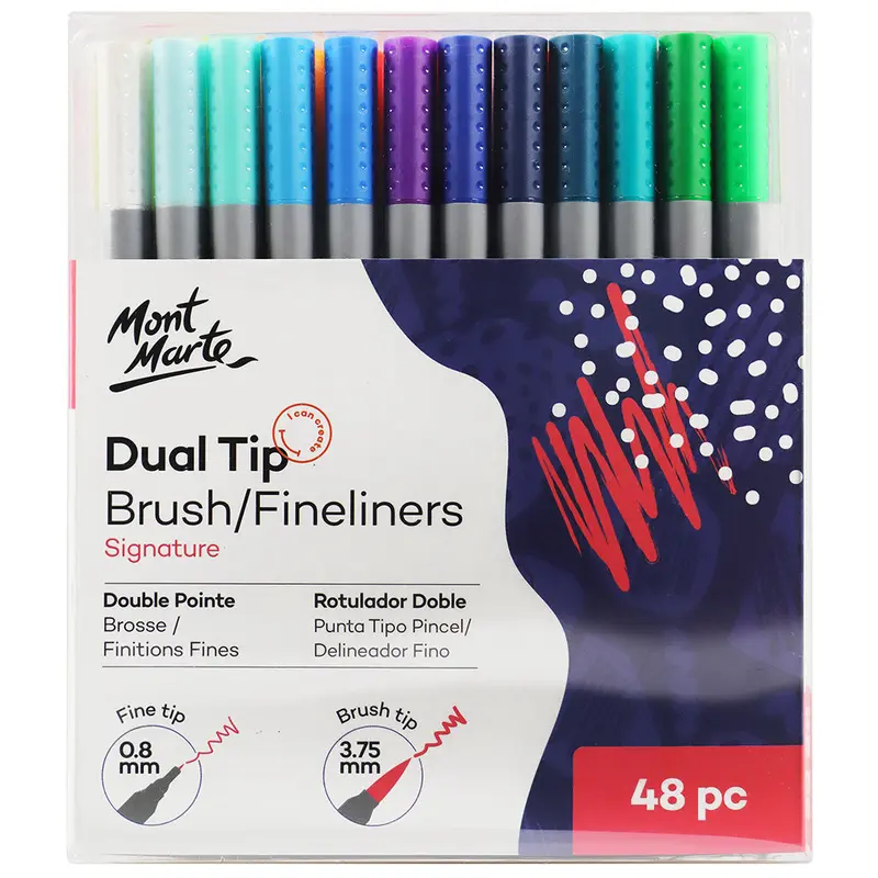 MONT MARTE Dual Tip Brush/Fineliners - 48pcs