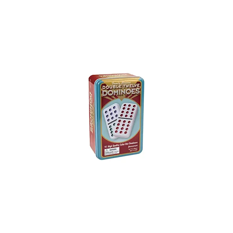 Pressman Double 12-Color Dot Dominos In A Tin Board Game
