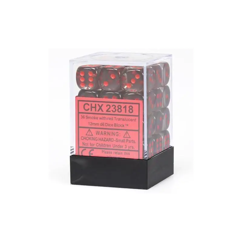 CHX 23818 Translucent 12mm D6 Dice Block Smoke/Red