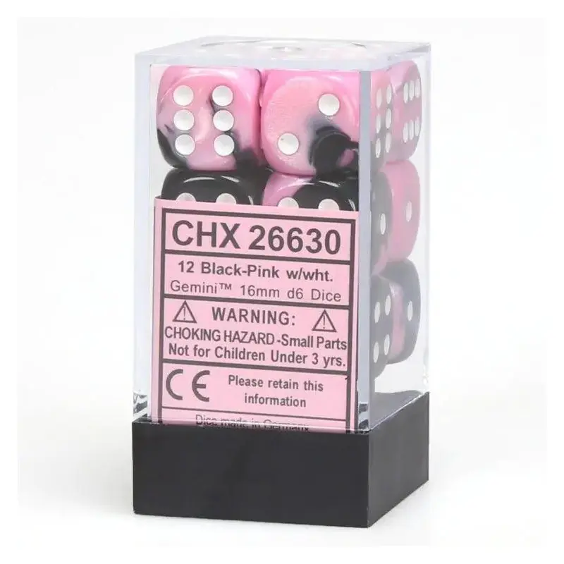CHX 26630 Gemini 16mm D6 Dice Block Black-Pink/White