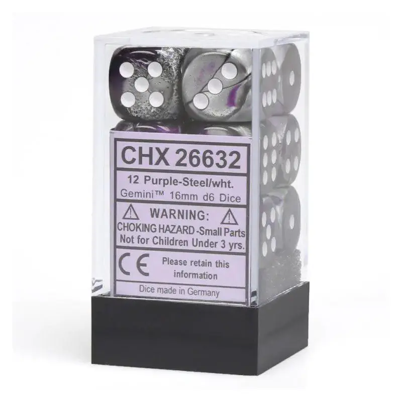 CHX 26632 Gemini 16mm D6 Dice Block Purple-Steel/White
