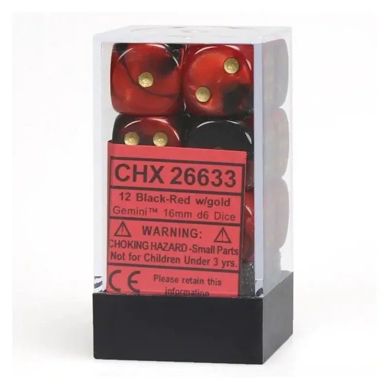 CHX 26633 Gemini 16mm D6 Dice Block Black-Red/Gold