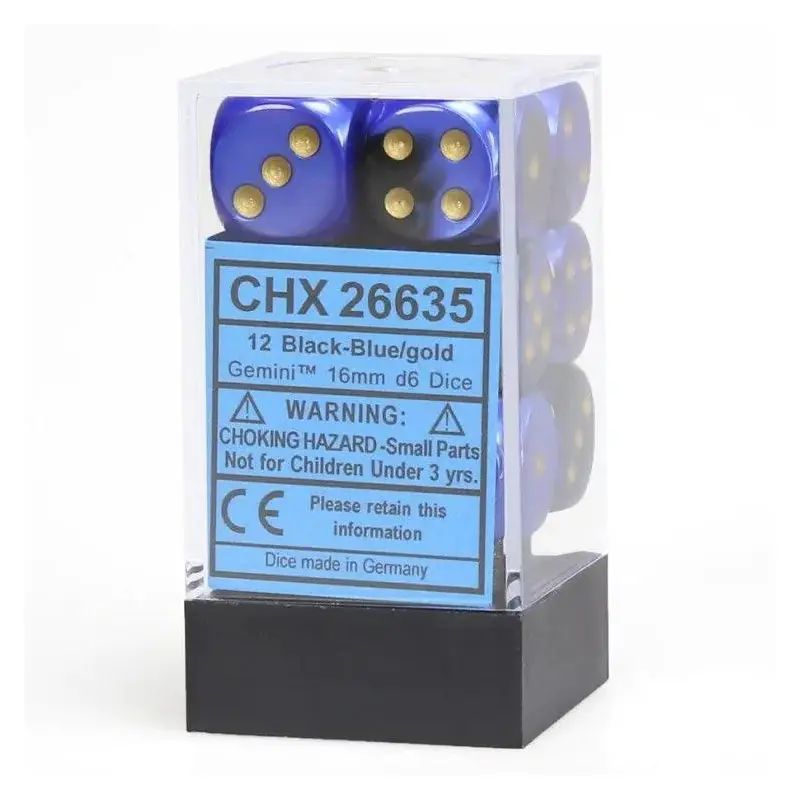 CHX 26635 Gemini 16mm D6 Dice Block Black-Blue/Gold