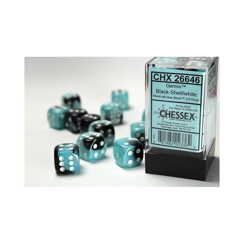 CHX 26646 Gemini 16mm D6 Dice Block Black-Shell/White