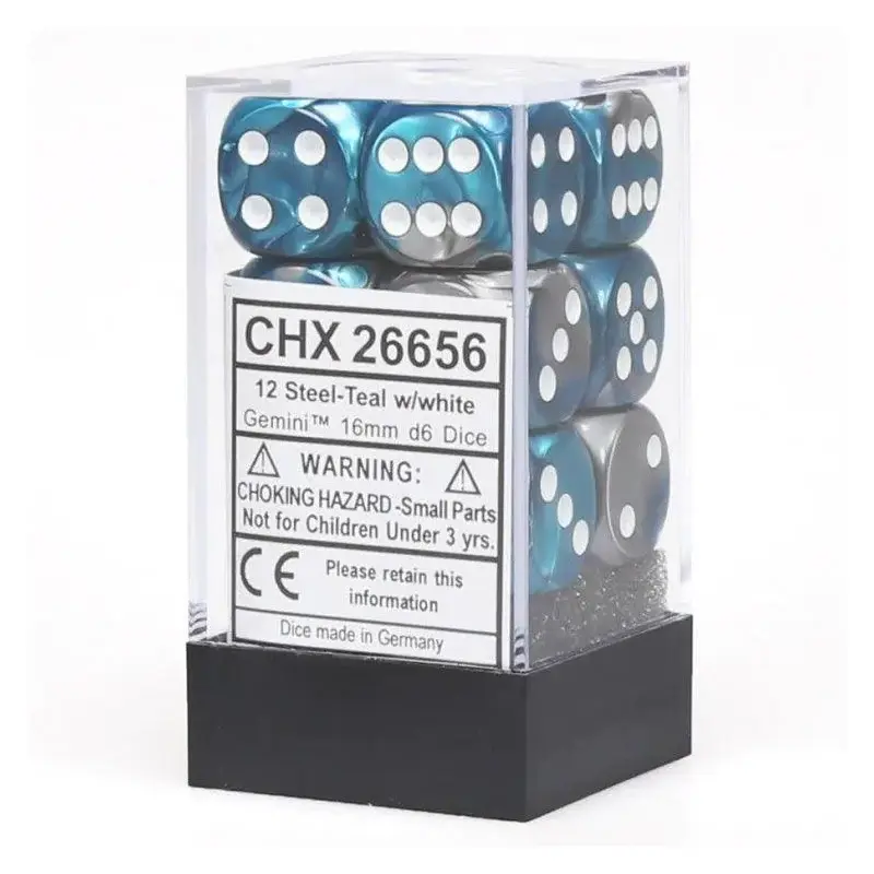 CHX 26656 Gemini 16mm D6 Dice Block Steel-Teal/White