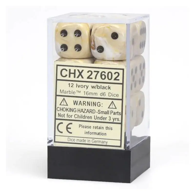 CHX 27602 Marble 16mm D6 Dice Block Ivory/Black