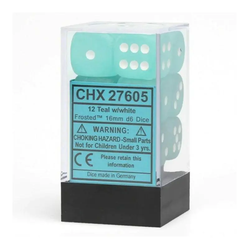 CHX 27605 Frosted 16mm D6 Dice Block Teal/White