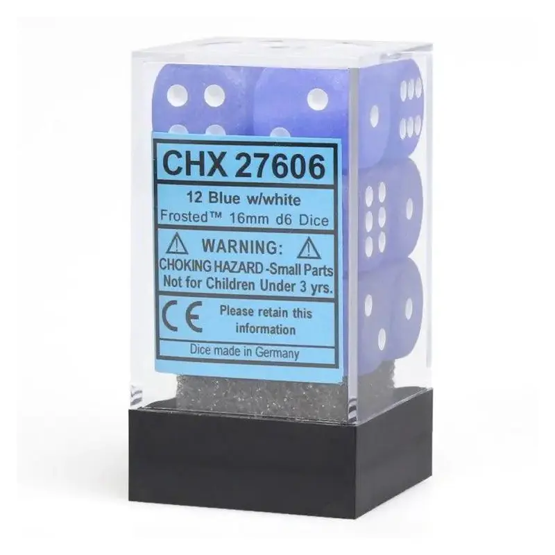 CHX 27606 Frosted 16mm D6 Dice Block Blue/White