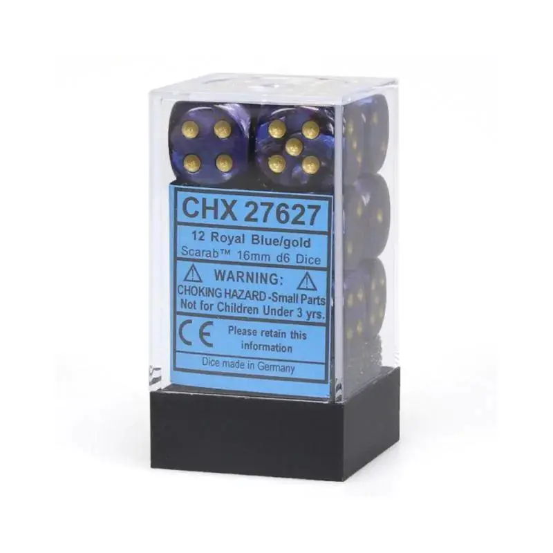 CHX 27627 Scarab 16mm D6 Dice Block Royal Blue/Gold