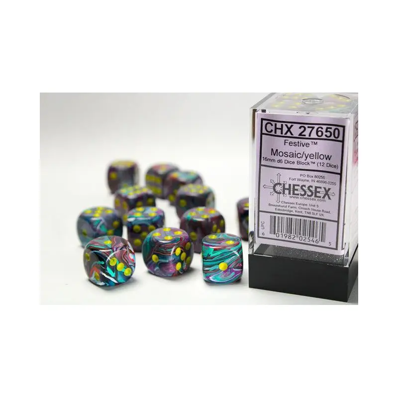 CHX 27650 Festive 16mm D6 Dice Block Mosaic/Yellow