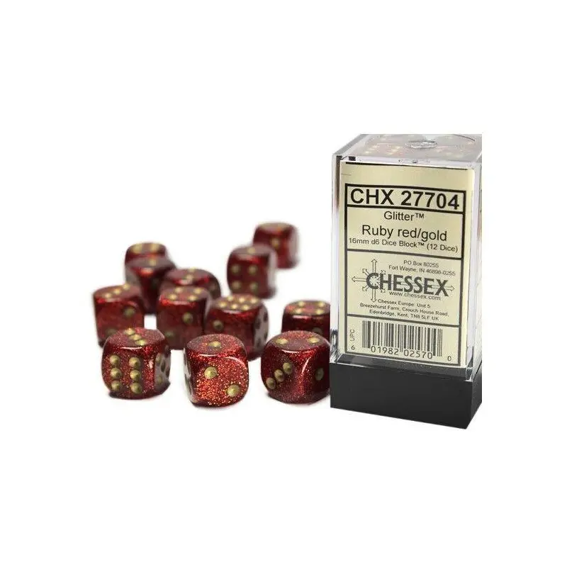 CHX 27704 Glitter 16mm D6 Dice Block Ruby/Gold