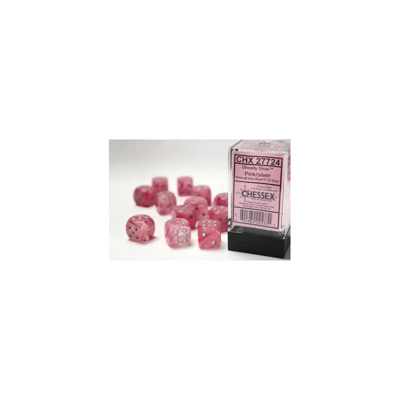 CHX 27724 Ghostly 16mm D6 Dice Block Pink/Silver