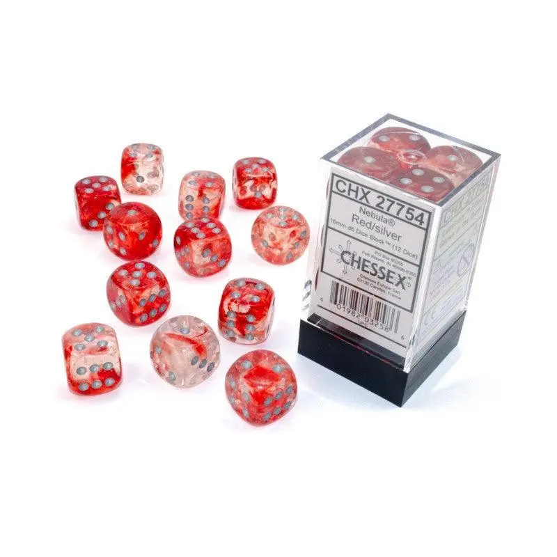 CHX 27754 Nebula 16mm D6 Dice Block Red/Silver (Luminary Effect)