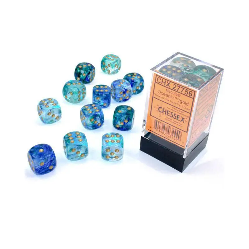 CHX 27756 Nebula 16mm D6 Dice Block Oceanic/Gold (Luminary Effect)
