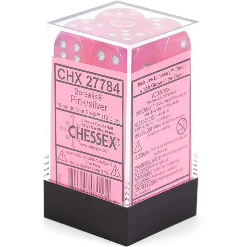 CHX 27784 Borealis 16mm D6 Dice Block Pink/Silver (Luminary Effect)