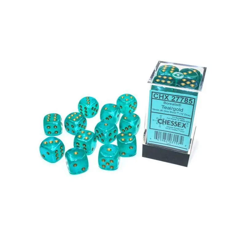 CHX 27785 Borealis 16mm D6 Dice Block Teal/Gold (Luminary Effect)