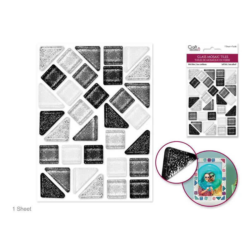 Craft Decor: Glitter Glass Mosaic Tiles 3.2x4.7" Self-Stick Classic