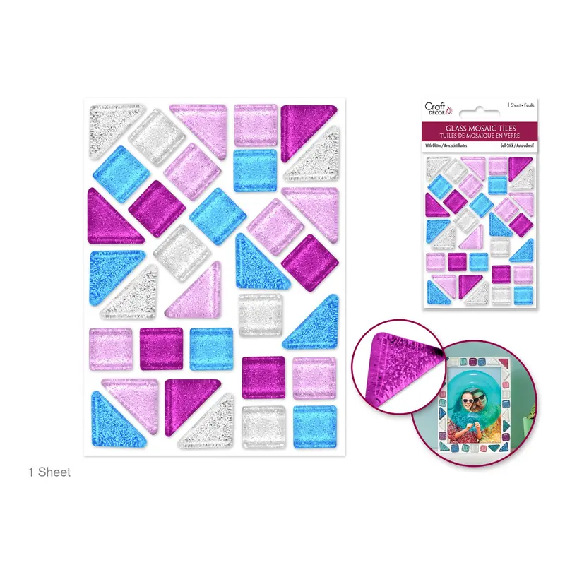 Craft Decor: Glitter Glass Mosaic Tiles 3.2x4.7" Self-Stick Glam