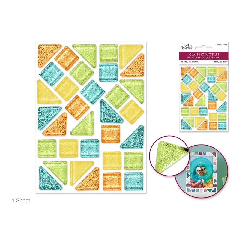 Craft Decor: Glitter Glass Mosaic Tiles 3.2x4.7" Self-Stick Tropical