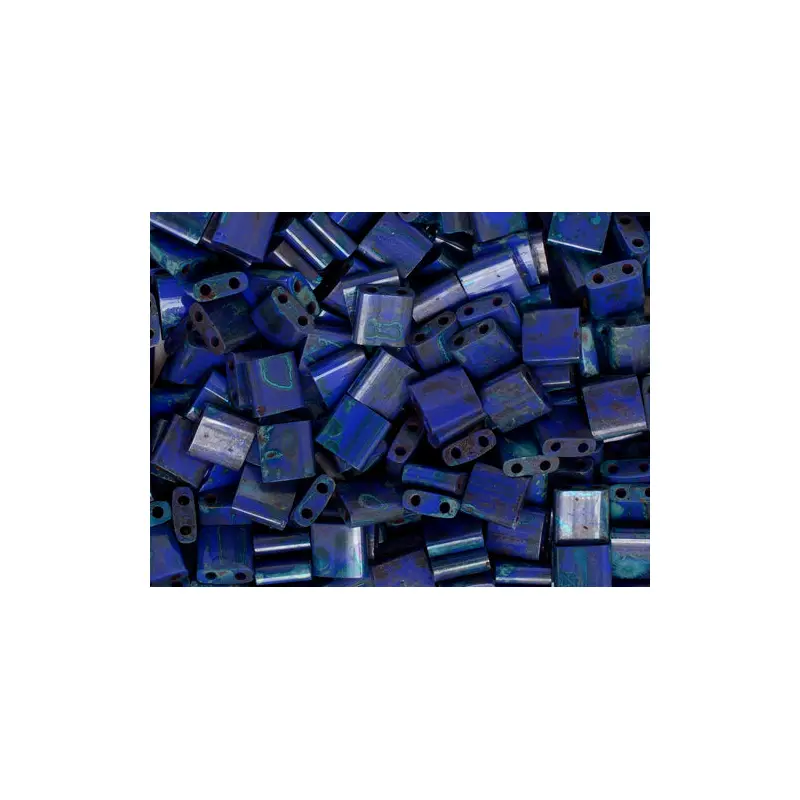 Miyuki TILA Bead 5x5mm 2 Hole Royal Blue w/Turq. Picasso Op.