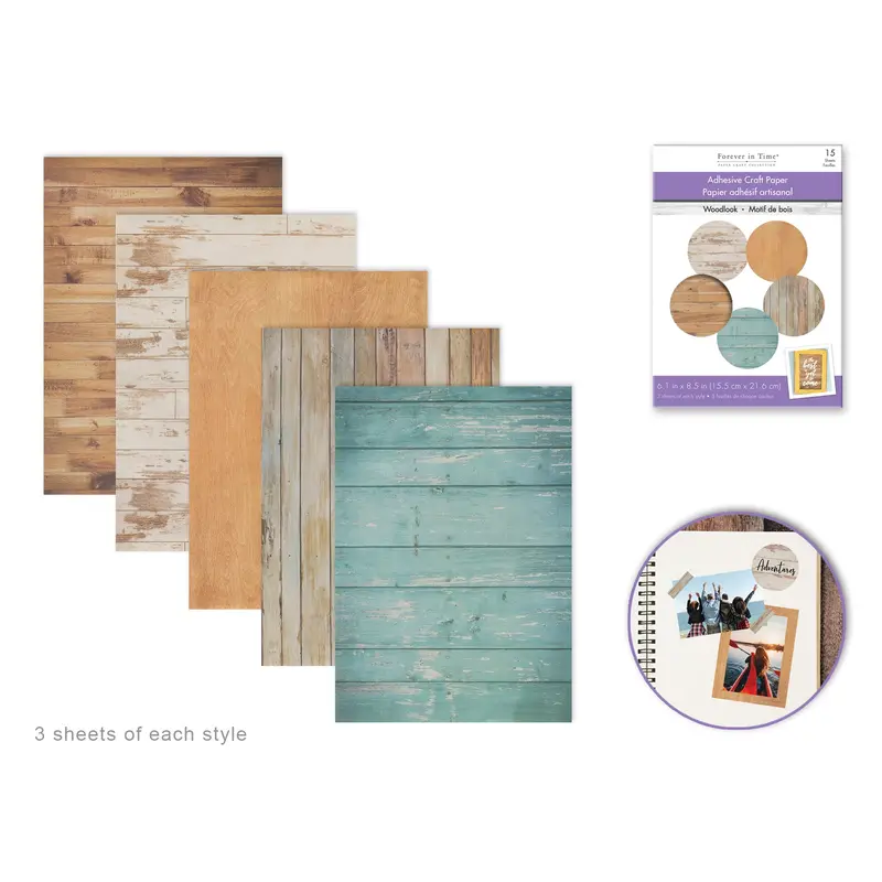 Paper Stack: 6.1"x8.5" Self-Stick 80g 15Sht 3eax5styles - Distressed Wood